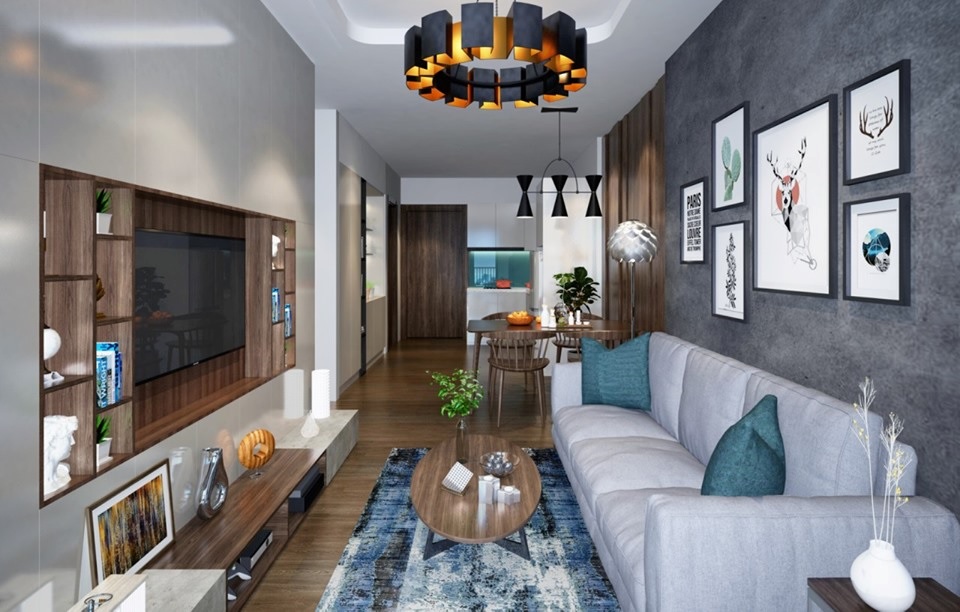 Phối cảnh phòng khách của một căn hộ điển hình tại dự án Apec Golden Palace