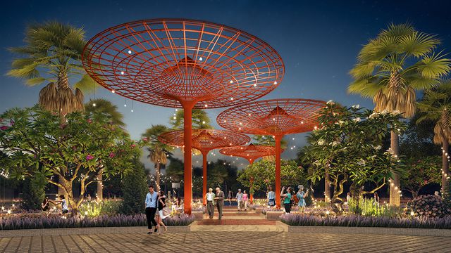 Cuộc sống về đêm lung linh tại phố dạo bộ Apec Diamond Park.